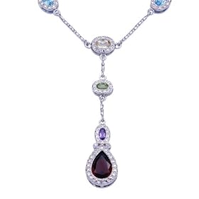 Rhodium Overlay Sterling Silver Garnet, Blue Topaz and Citrine Y Necklace by Amazon.com Collection