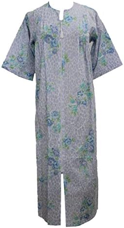 New Miss Elaine Plus Size Blue Floral Print Long Seersucker Robe 2XL
