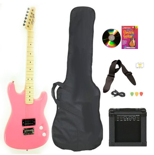 Pink Full Size Electric Guitar & Practice Amp with Case Strap Cord Beginner Package & DVD