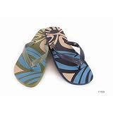 Clearance Limited Stock - Mens Flip Flops Stripe Print (Green Blue)