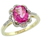 10k Gold ( 9x7 mm ) Halo Engagement Pink Topaz Ring w/ 0.107 Carat Brilliant Cut Diamonds & 2.10 Carats Oval Cut Stone, 7/16 in. (11mm) wide, size 7