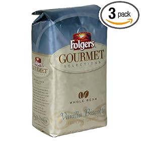 Folgers Gourmet Selections Whole Bean Coffee, Vanilla Biscotti, 12-Ounce Bags (Pack of 3)