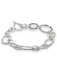 Sterling Silver Oval Hammered Link Bracelet with Toggle Closure