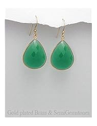 Green Onyx Earrings In Brass