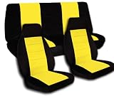 Complete set of Black and Yellow seat covers for a 2011 Chevy Camaro. Side airbag friendly
