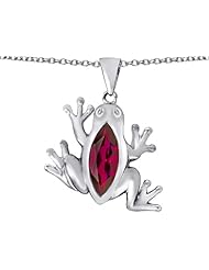 Original Star K (tm) Lucky Frog Pendant with Marquise Shape Created Ruby in 925 Sterling Silver