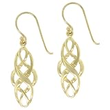 18k Yellow Gold Overlay Sterling Silver Celtic Design Oval Dangle Earrings