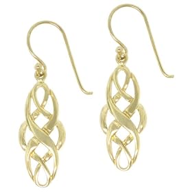 18k Yellow Gold Overlay Sterling Silver Celtic Design Oval Dangle Earrings