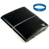Black Executive Leather Portfolio Carrying Case Cover for Apple iPad (first generation) Model MB292LL/A, MB293LL/A, MB294LL/A (16GB, 32GB, 64GB) + SumacLife TM Wisdom Courage Wristband