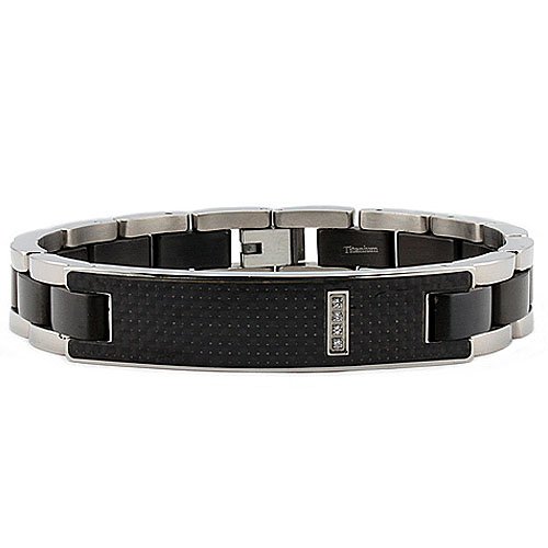 Titanium Men’s ID Bracelet with Black Carbon Fiber Inlay 8.5 Inches