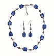 Necklace - Earrings Set - N497 - Murano & Glass Beads + Matching Earrings ~ Blue Squares