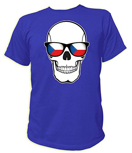 Artdiktat Herren T-Shirt – EM 2016 Skull Flag Glasses – Czech Republic Größe M, blau