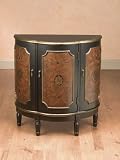 AA Importing 47283 Three Door Half Moon Cabinet - Black with Gold and Black Floral Pattern