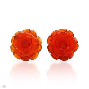Stud Earrings With 4.10ctw Genuine CARNELIANs Well Made in Yellow Gold Length 10.5mm