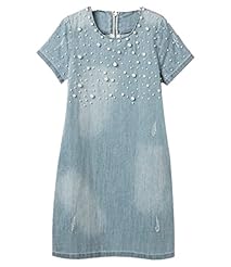 Knee Length Short Sleeves Cotton/Denim  Shirt  Dress