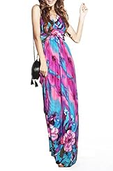 V-neck Vintage Halter General Print Polyester  Dress