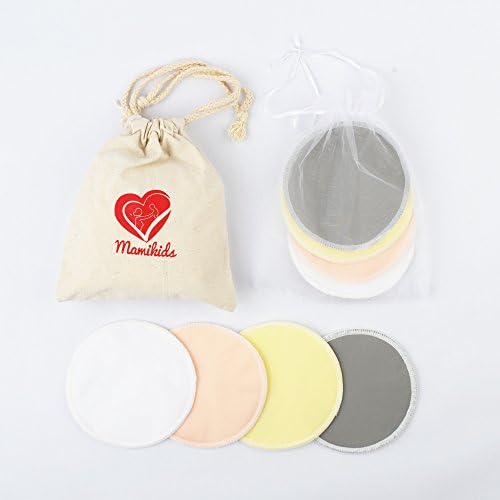 MamikidsTM Bamboo Nursing Pads Washable Reusable Breastfeeding Pads with Laundry Bag and Travel Bag (8 pack colorful (thin))