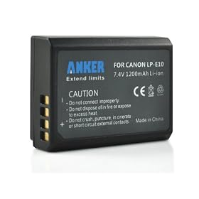 Anker 1200mAh LP-E10 Rechargeable Li-ion Battery for Canon EOS KISS X50, REBEL T3 - Black