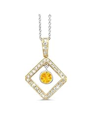 Diagonal Square And Circle Diamond Pendant In 18K Yellow Gold With A 0.40 ct. Genuine Citrine Center Stone.