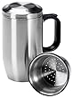Isosteel VA-9565 Tee-Isolierbecher 0,4 L aus doppelwandigem 18/8 Edelstahl mit Siebeinsatz, Deckel und Anti-Rutsch-Boden