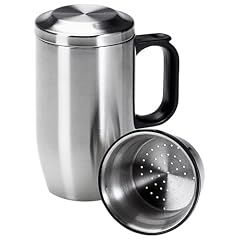 Isosteel VA-9565 Tee-Isolierbecher 0,4 L aus doppelwandigem 18/8 Edelstahl mit Siebeinsatz, Deckel und Anti-Rutsch-Boden