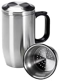 Isosteel VA-9565 Tee-Isolierbecher 0,4 L aus doppelwandigem 18/8 Edelstahl mit Siebeinsatz, Deckel und Anti-Rutsch-Boden