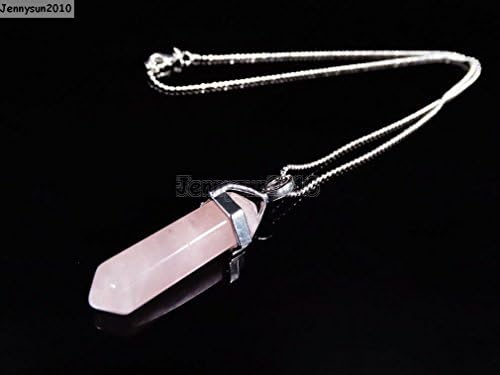 Natural "Rose Quartz" Gemstones Hexagonal Pointed Reiki Chakra Pendant 18K Silver Necklace