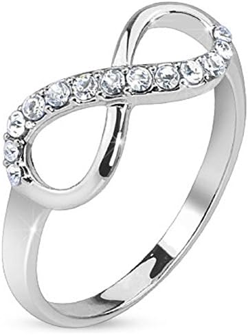 Pave Gemmed Infinite Ring. Brass with Rhodium Plated Infinity Knot CZ Ring Size 6