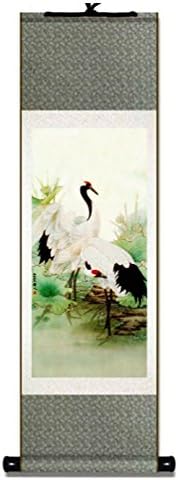 Pjinge Silk Scroll Painting Wall Hanging Chinese Artwork (02-Red-crowned Crane)