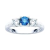 3 Diamond Anniversary Ring 1 ct. in 14K White Gold with Blue Center Diamond