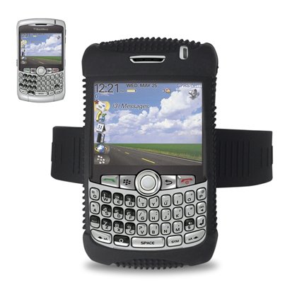 Fashionable Perfect Fit Soft Silicon Gel Protector Skin Cover (Faceplate/Snap On) Rubber Cell Phone Case with Sports Armband for RIM Blackberry Curve 8330 MetroPCS,Sprint,US Cellular,Verizon - Black
