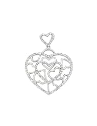 Ladies 18K White Gold 0.69Ct Round Cut Diamond Designer Charm Heart Pendant 4.8Gr