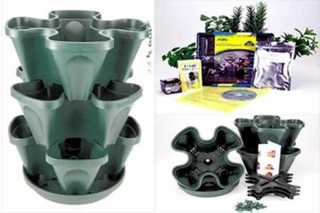 Stackable Planter + Medicinal Herb Garden Starter Kit- Start Growing Fresh Medicine Herbs - Seeds: Burdock, Echinacea, Astralagus, More - Includes Forest Green Color Stacking & Hangable Garden Planter