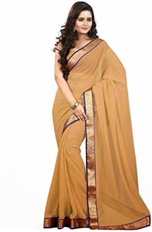 Choclaty Gorgeous Dashing Georgette Saree for Women with Unstitched Blouse Piece Free Size Yellow