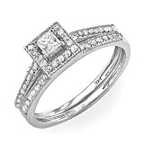 14k White Gold Round & Princess Diamond Ladies Bridal Ring Engagement Set 1/2 CT (0.50 cttw, F-G-H Color, SI-I Clarity)