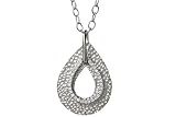 14K White Gold Hammered-Finish Sliding Tear-Drop Pendant, Enhanced with Pave Set Diamonds, Set on a 16 Oval Open-Link Necklace.