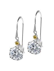 2.04 Ct Round H/I Diamond Yellow Citrine 14K White Gold Earrings