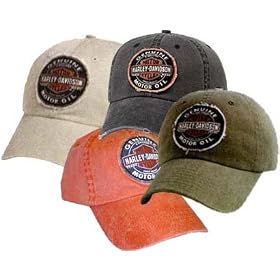 Harley-Davidson® Men's Genuine Oil Patch Cap / Hat. 100% washed cotton. Frayed and distressed bill.