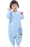 ベビー ロンパース 長袖 カバーオール 可愛い 長袖が取り外す可能 コットン 防寒 寝袋 くまちゃん ブルー 90-100cm