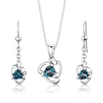 Sterling Silver 2.75 carats total weight Trillion Cut London Blue Topaz Pendant Earrings and 18 inch Necklace Set