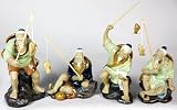 Great Gift Idea for Him / Man / Guys / Dads / Father- Chinese Ceramic Mud Men Statues (Set of 4)