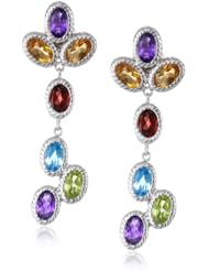 Sterling Silver Bezel Set Multi-Gemstone Drop Earrings