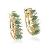 18k Yellow Gold Plated Sterling Silver Green Genuine Emerald and Diamond Accent Hoop Earrings 18k Yellow Gold Plated Sterling Silver Green Genuine Emerald and Diamond Accent Hoop Earrings