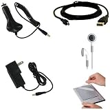 Sony Reader Touch / Pocket Edition (PRS-600, PRS-300) Digital Books USB 2in1 Sync and Charge Data Cable, Car Charger, and Wall / Travel Charger, Earphones / Headphones, and 6 inch Screen Guard / Protector