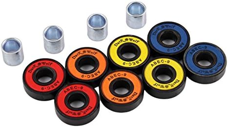 New Set of Dark Wolf Skateboard Bearings ABEC Multi Color 8pcs with 4pcs Spacers, Titanium electroplating process/Chrome steel.