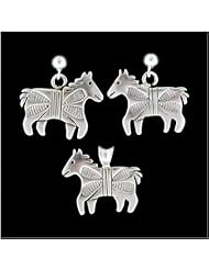 Southwest Native American Crafted Horse Earring and Pendant and Chain Set in Sterling Silver, #TP224