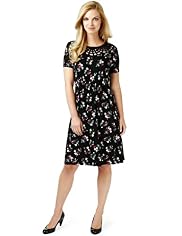 Lattice Neck Floral Print Ruched Dress