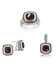 Phillip Gavriel Twisted Sterling Silver 18K Gold and Smokey Quartz and Chocolate Diamonds - Earrings - Ring - and Pendant Set