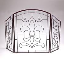 Fleur de Lis Glass Fireplace Screen