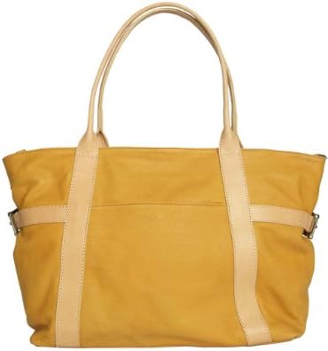 Elena Calfskin Leather Handbag Shoulder Satchel Bag Made in Italy by Aldo Lorenzi (Mustard)